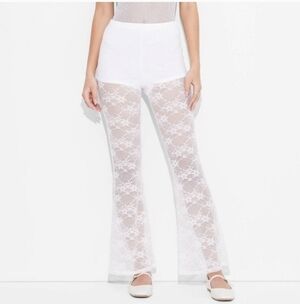 Women's Mid-Rise Flare Sheer Lace Pants - Wild Fable White XXS
